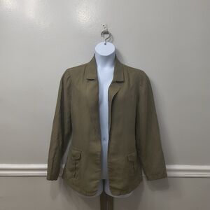 Tahari Women's Linen Blend Open Front Jacket w/Matching Belt Green XL Timeless